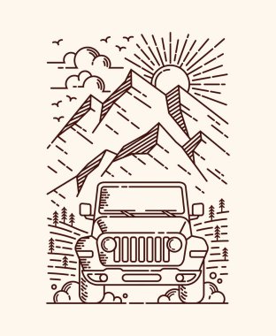 El çizimi araba macera çizgisi çizimi