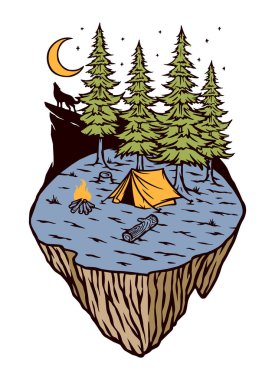 Orman logosu şablonunda soyut kamp.