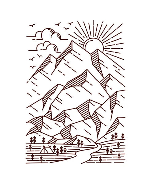 Handgezeichnete Berg Ansicht Linie Illustration — Stockvektor
