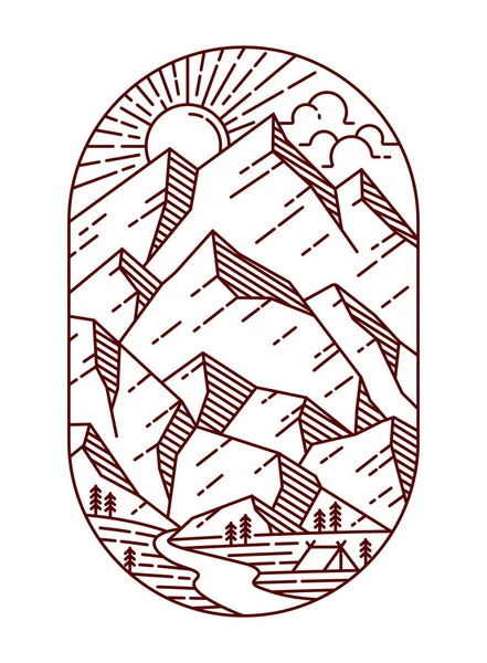 Ilustración Línea Vista Montaña Dibujado Mano — Archivo Imágenes Vectoriales