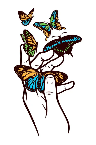 Hand Butterfly Vector Illustration — Stock Vector