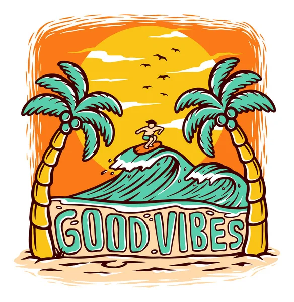 Καλή Vibes Παραλία Διανυσματική Απεικόνιση — Διανυσματικό Αρχείο