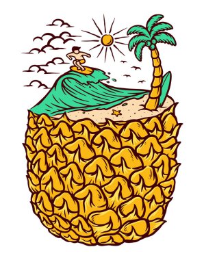 ananas ve plaj vektör çizimi
