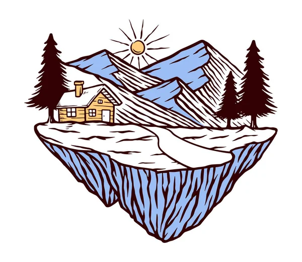 Montanha Casa Ilustração Vetorial —  Vetores de Stock