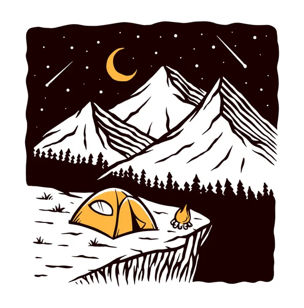 Campamento Nocturno Vector Salvaje Ilustración — Archivo Imágenes Vectoriales