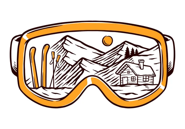 Lunettes Ski Illustration Ligne Vectorielle — Image vectorielle