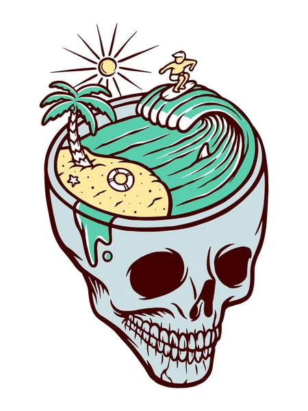 Skull Beach Illustration Handgezeichnet — Stockvektor