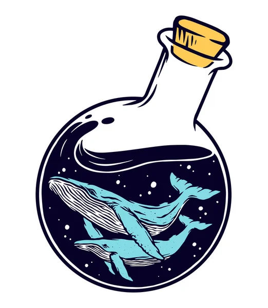 Ilustración Vector Ballena Botella — Vector de stock