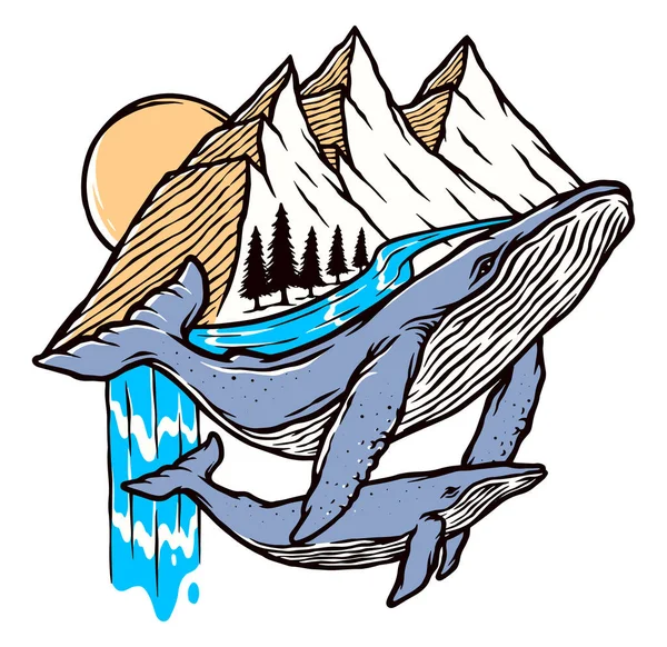 Illustration Vectorielle Baleine Montagne — Image vectorielle