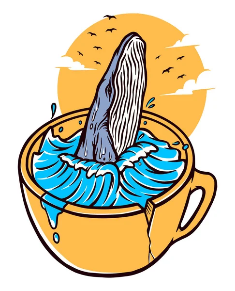 クジラとカップベクトルのイラスト — ストックベクタ