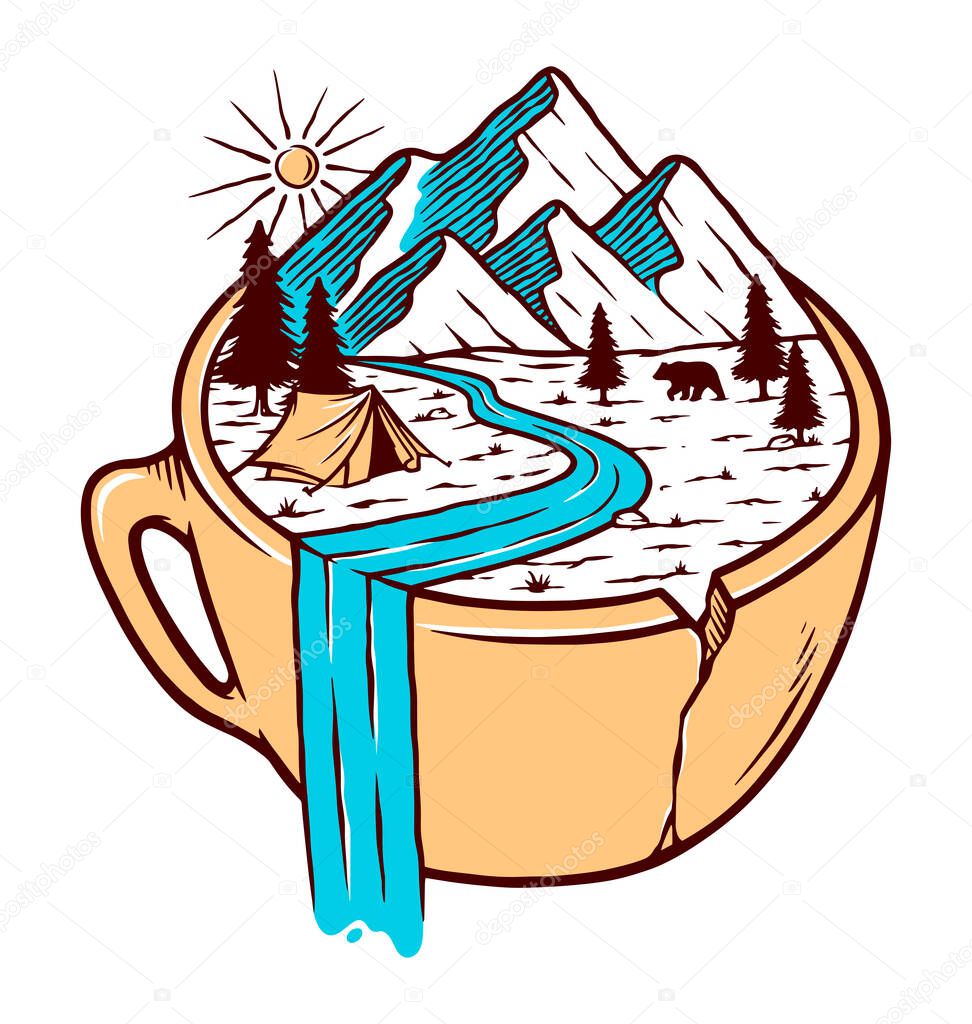 Mountain views in cup vector illustration