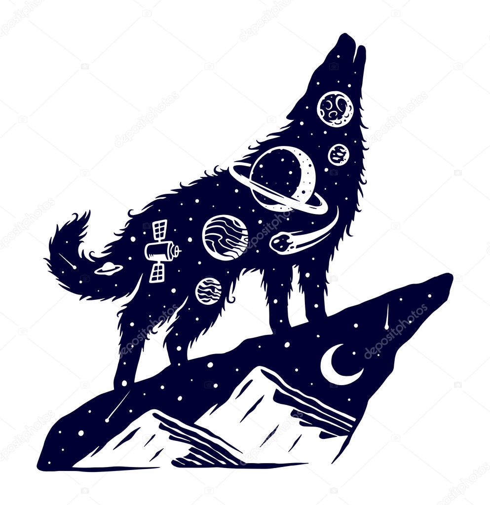 Universe wolf vector illustration design
