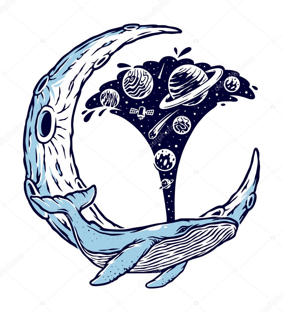 whale and the universe vector illustration