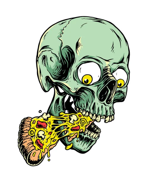 Skull Pizza Ilustrace Kreslená Ruka — Stockový vektor