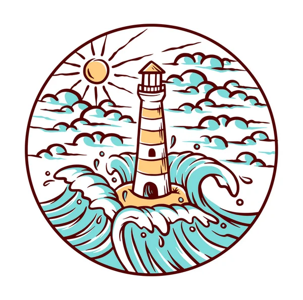 Vedute Del Faro Onde Illustrazione — Vettoriale Stock