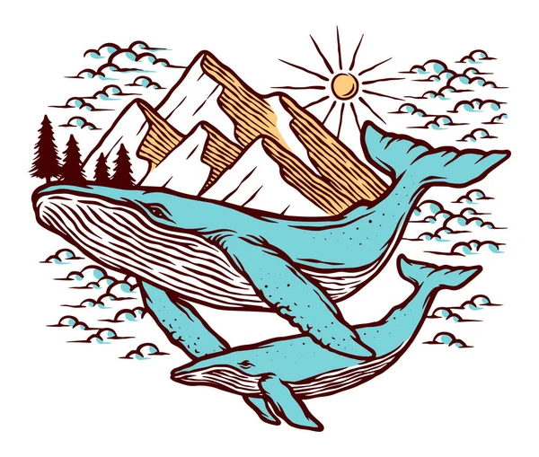 Vues Des Montagnes Des Baleines Illustration Vectorielle — Image vectorielle