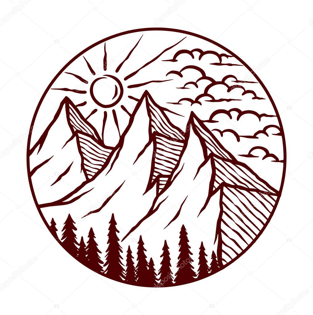 Natural mountain scenery vector illustration