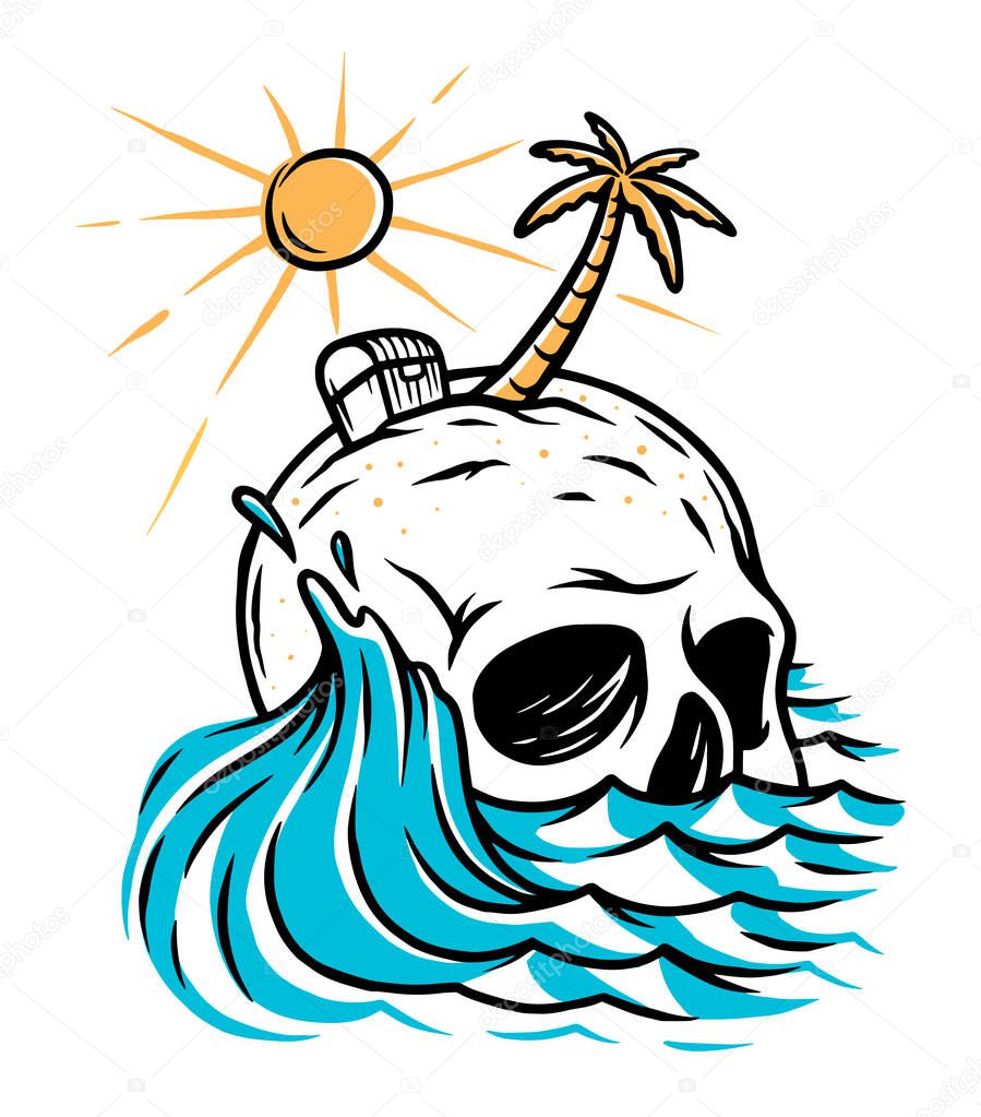 Hand drawn skull island illustration