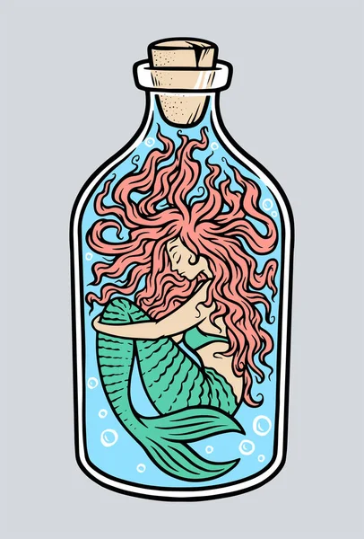 Imagen Vectorial Con Una Sirena Una Botella — Vector de stock