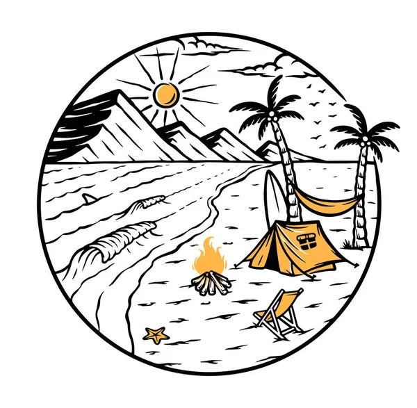 Векторне Зображення Пляжем Гірським Пейзажем Колі — стоковий вектор