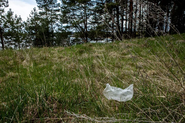 Eine Plastiktüte liegt auf der Natur. Müll und Umweltverschmutzung — Stockfoto