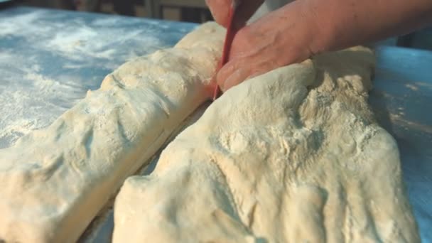 Dough Preparation Confectionery Worker Divides Dough Pieces Dough Production Process — Stock Video
