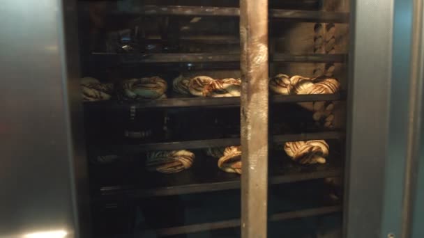 Pastas Uma Bandeja Processo Cozedura Forno Tranças Papoula São Cozidas — Vídeo de Stock