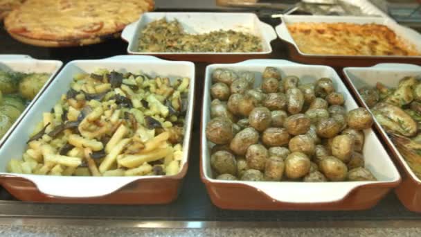 Side Dishes Supermarket Different Side Dishes Located Showcase Fried Potatoes — 图库视频影像