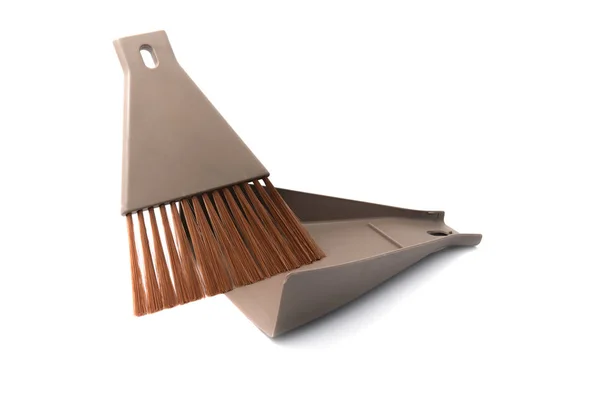 Brown set of brush and dustpan, household cleaning utensil with — Stock Photo, Image