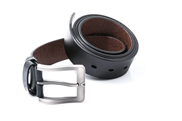 Black men's leather belts men's elegance trend on round shape wi — Stock Photo, Image