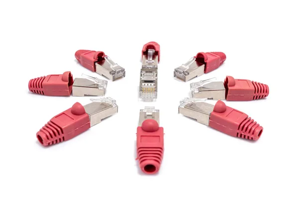 Ethernet Rj45 Konektor Pro Modulární Propojovací Kabel Izolovaným Bílém Pozadí — Stock fotografie