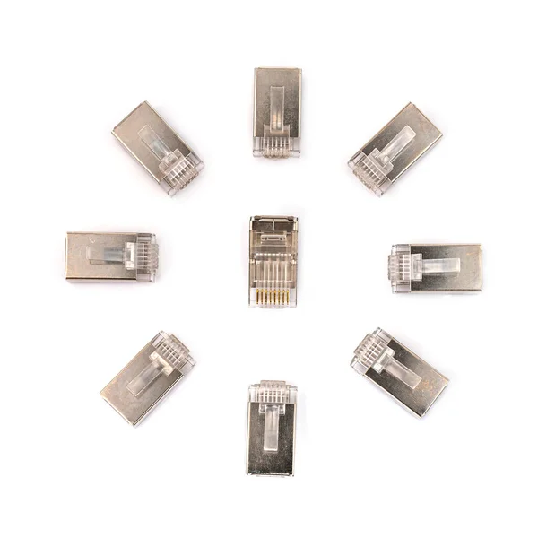 Ethernet Rj45 Connector Beyaz Arka Planda Izole Edilmiş Modüler Kablo — Stok fotoğraf