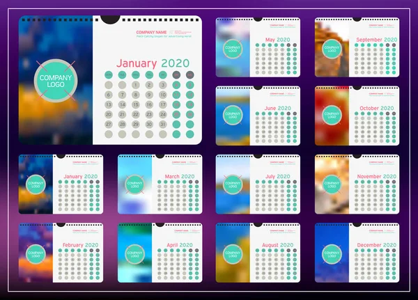 Muur maandelijkse kalender 2020 — Stockvector