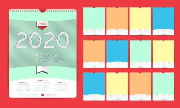 Bureau wandkalender 2020 — Stockvector