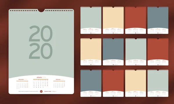 Calendario de pared de escritorio 2020 — Vector de stock