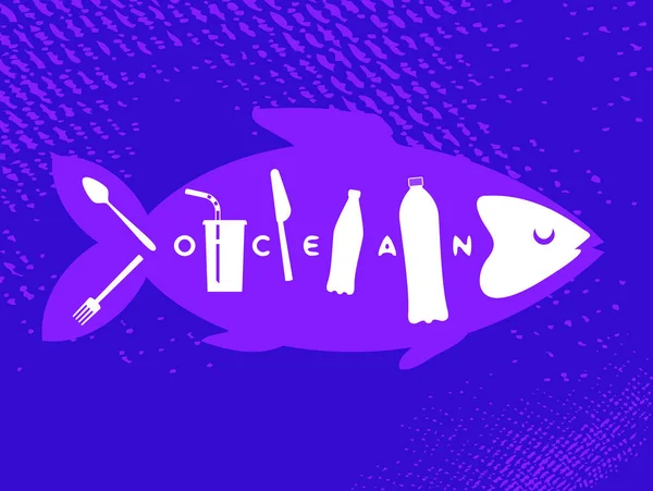 Fish microplastics problem — Stock Vector