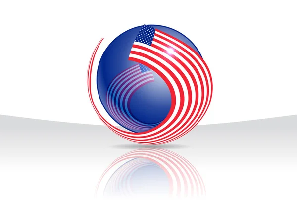 Bandera estatal de USA alrededor de Glossy sphere. Símbolo Nacional de los Estados Unidos de América. Titular de artículo político, noticias de primera. Estrella de rayas botón de vector redondo . — Vector de stock