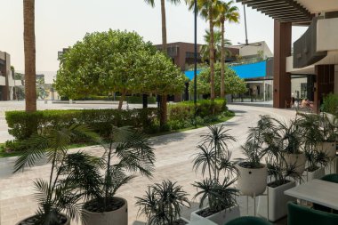 Suudi Arabistan 'ın Modern Alışveriş Bölgesi. Suudi Arabistan 'ın modern alışveriş bölgesi şık mimarisi, palmiye çizgili sokakları ve canlı şehir tasarımı ile. Geleneğin mükemmel bir karışımı ve...