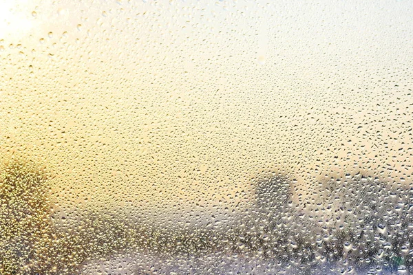 Gotas Chuva Água Congelada Fundo Vidro Janela Cores Douradas Prateadas — Fotografia de Stock