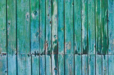Yeşil ve mavi renk rustik ahşap çit doku arka plan