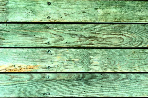 Cracked Weathered Green Blue Painted Wooden Board Texture Front View — Stock Photo, Image