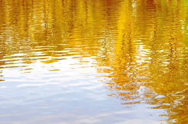 Aurumn 노란색 나무와 푸른 하늘 파문이 물 추상 배경 — 스톡 사진