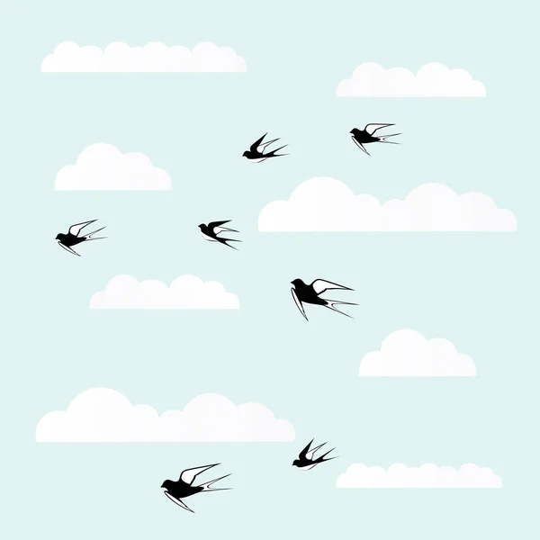 Aves Vuelan Las Nubes Ilustración Vectorial — Vector de stock