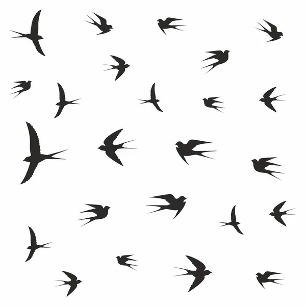 Aves Volando Las Nubes Conjunto Iconos Aves Ilustración Vectorial — Vector de stock