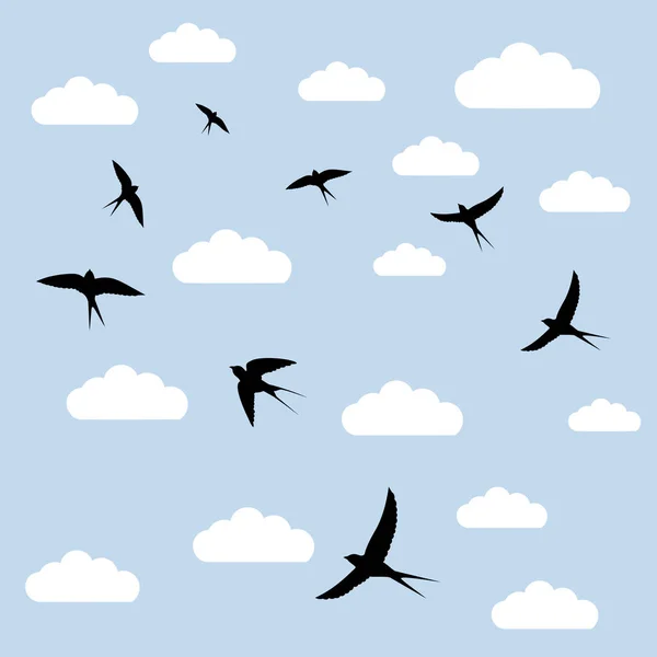 Uccelli Nelle Nuvole Illustrazione Vettoriale — Vettoriale Stock