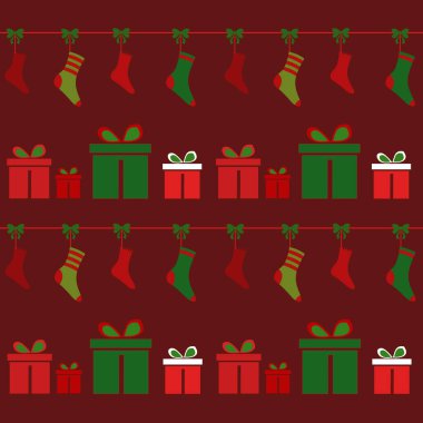 Noel arkaplanı, çoraplar ve hatıralar, vektör illüstrasyonu