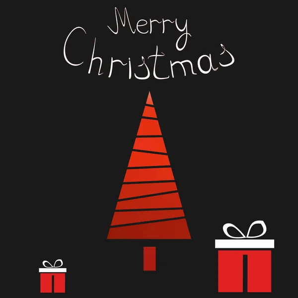 赤いクリスマスツリーとクリスマスカード ベクトルイラスト — ストックベクタ