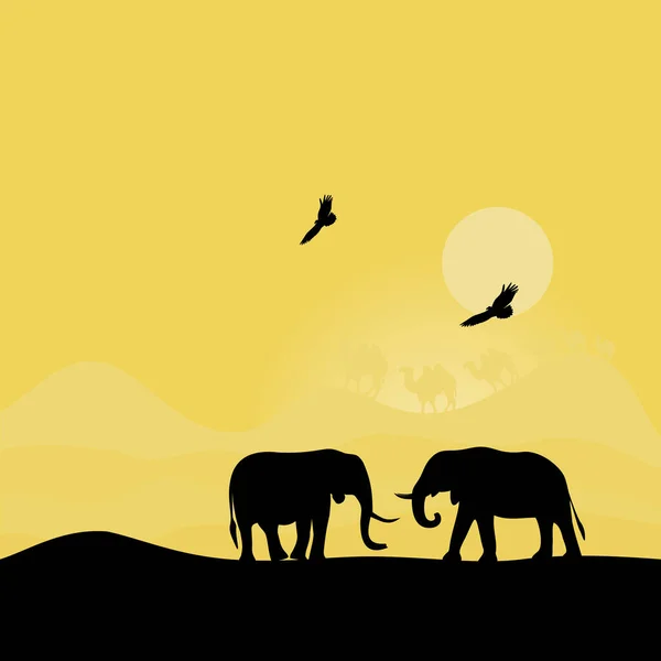 Elefantes Ilustración Del Vector Del Sol — Vector de stock