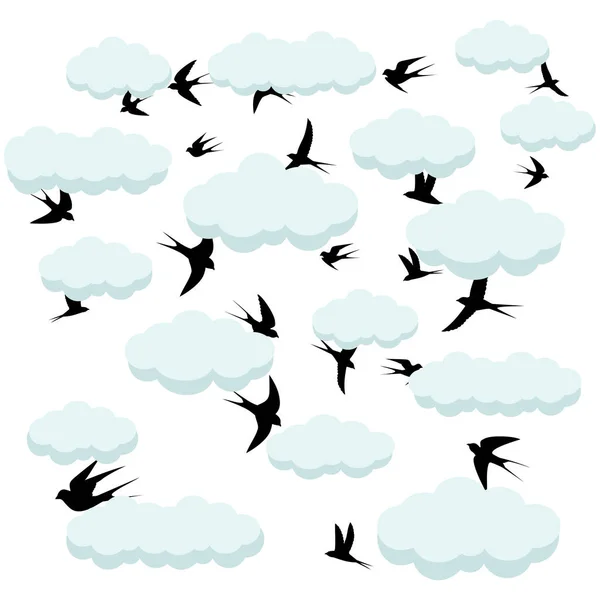 雲雲空を飛ぶ鳥ベクトル図 — ストックベクタ