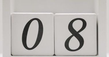 A close-up of the number 08 displayed on white blocks with black numerals. Perfect for calendar, date representation, or numerical concepts. Number 08 Displayed on White Blocks with Black Numbers
